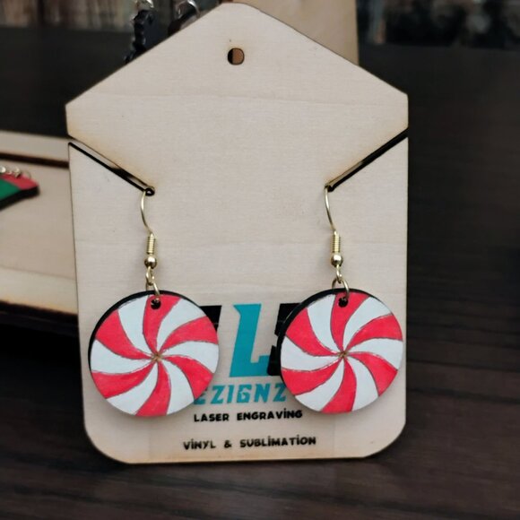 Round Peppermint Dangle Earrings - Picture 2 of 4